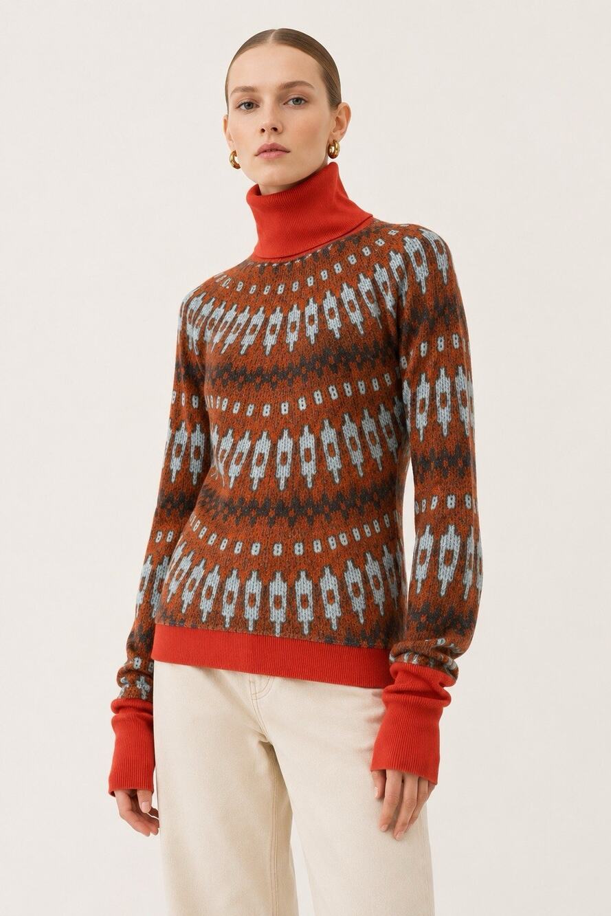Maison Martin Margiela Fair Isle Cotton Turtleneck Sweater Women M Orange